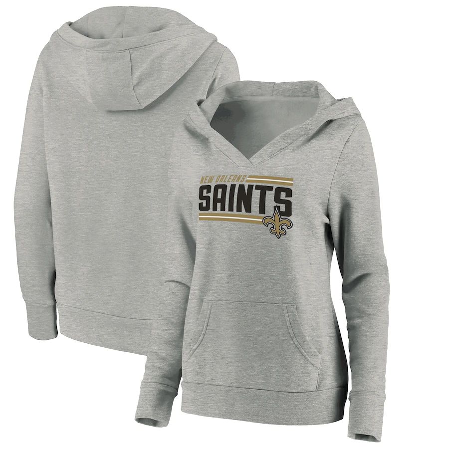 Women New Orleans Saints Fanatics Branded Heathered Gray On Side Stripe V-Neck Pullover Hoodie